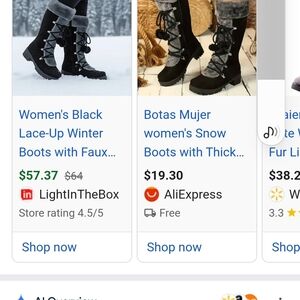 Women's Black Lace-Up Snow Boots